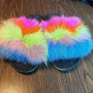 Cape Robbin Women’s Slid Slip Fuzzy Faux Fur Multicolor 9M